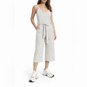 Monteau Los Angeles Women's Small Jumpsuit Grey Blue Stripes Cotton/ Spandex (S)